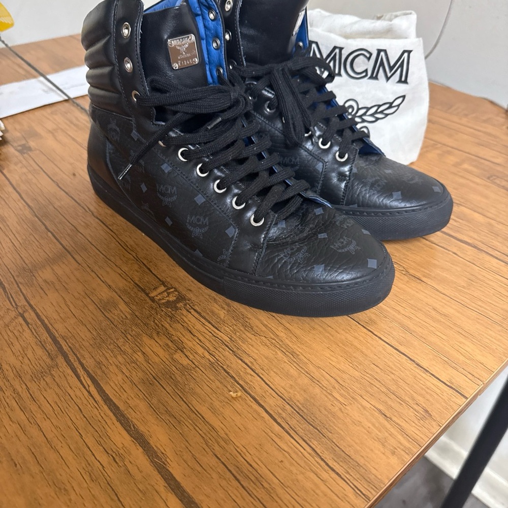 MCM Black Leather High-Top Sneakers